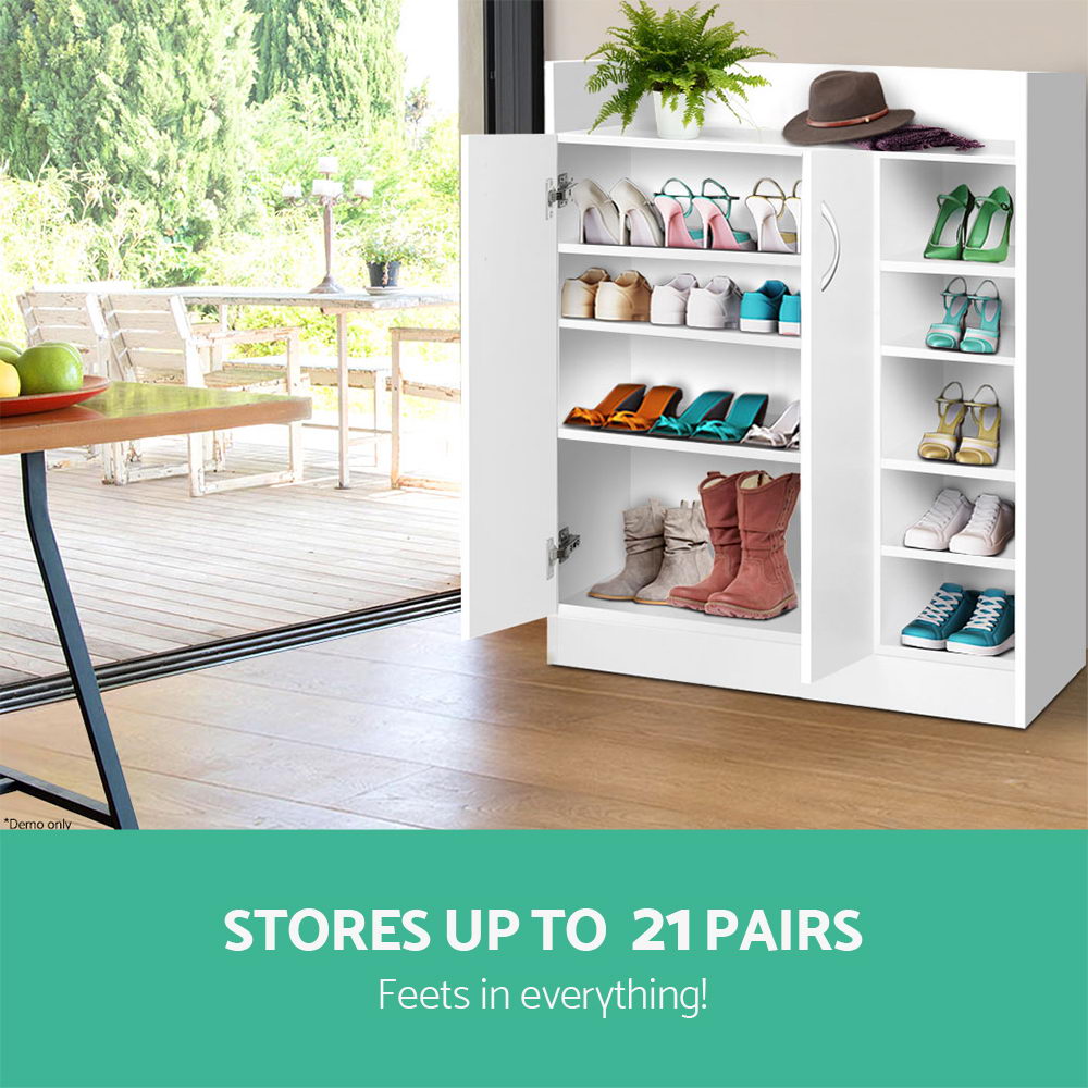 Clair Shoe Rack Cabinet 21 Pairs Adjustable Shelves White