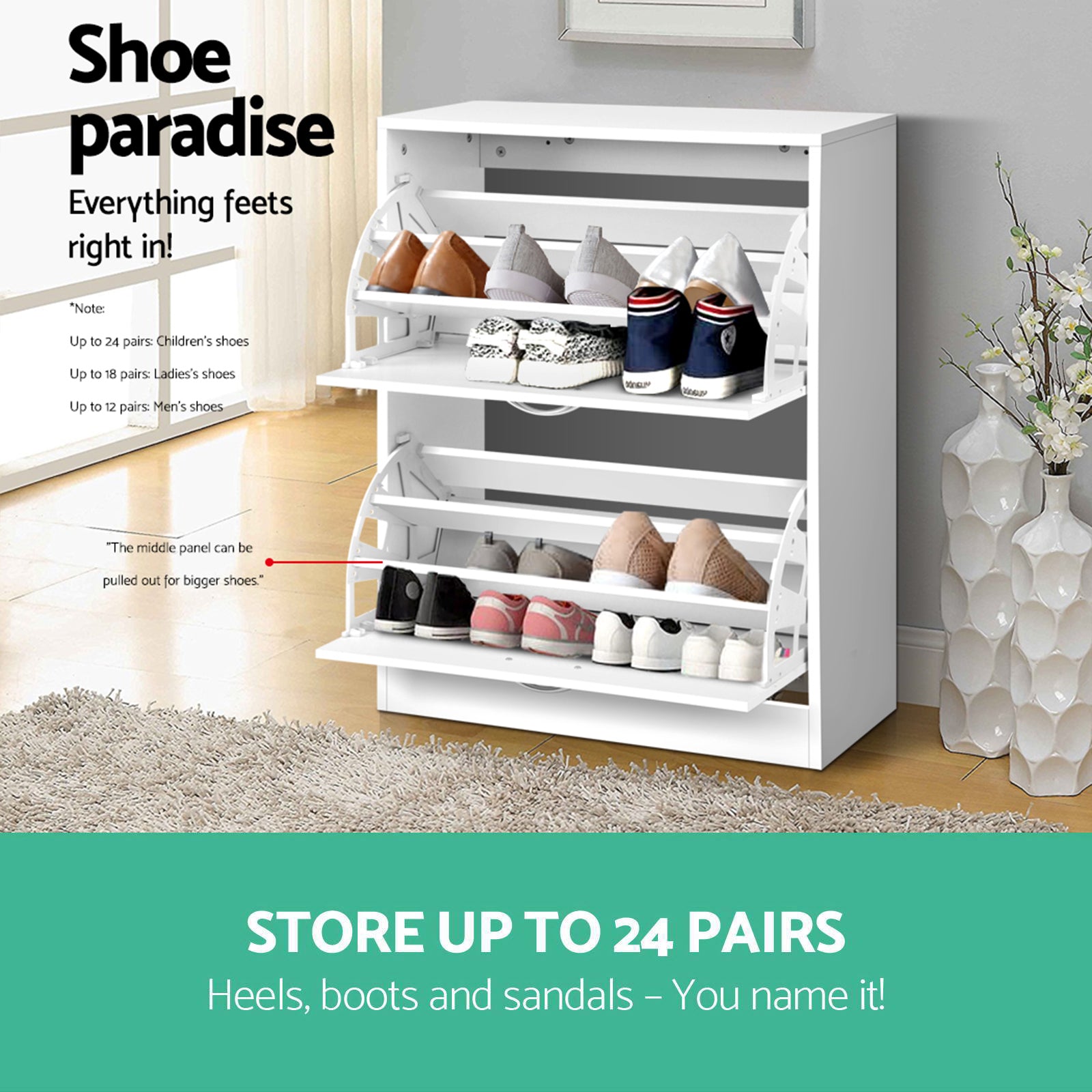 Iris Shoe Cabinet Adjustable Shelves 24 Pairs White