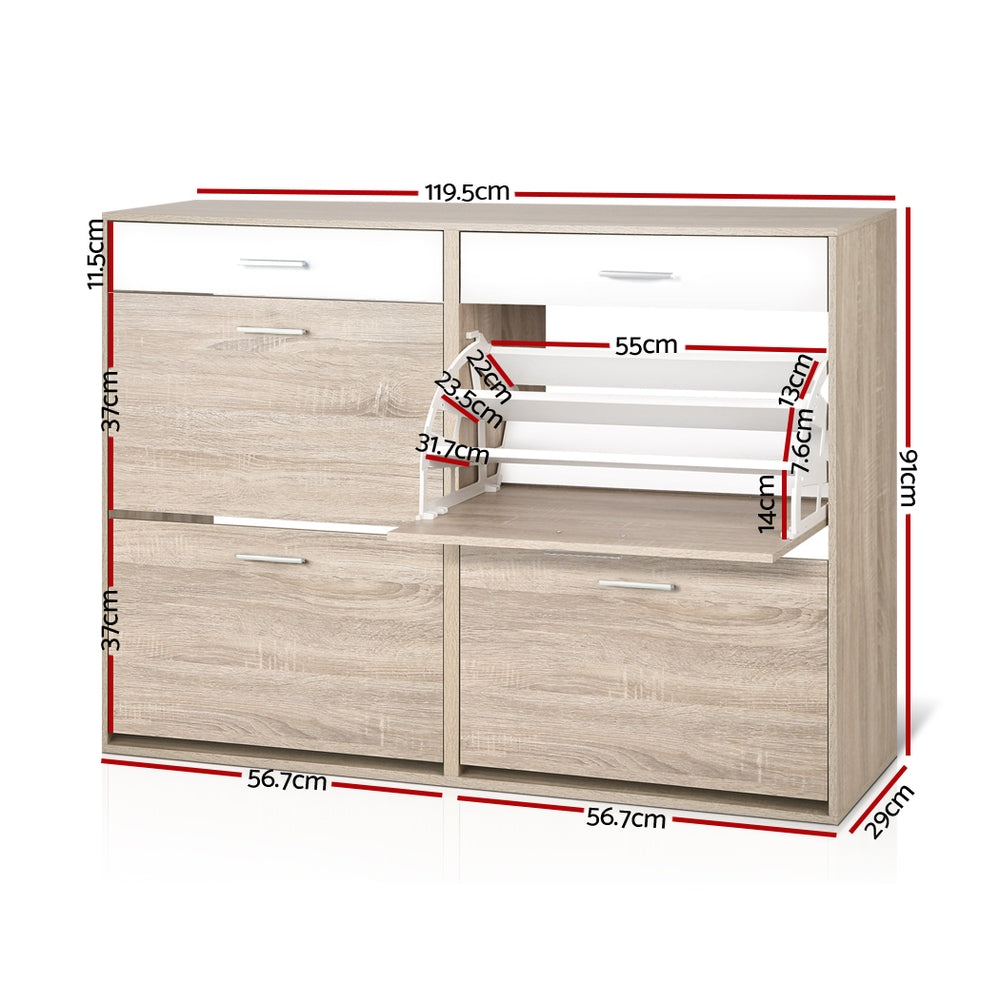 Sara 36-Pair Shoe Rack Cabinet Adjustable Shelves Pine White