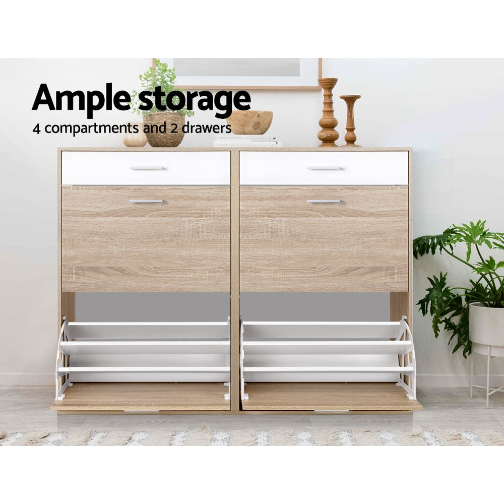 Sara 36-Pair Shoe Rack Cabinet Adjustable Shelves Pine White