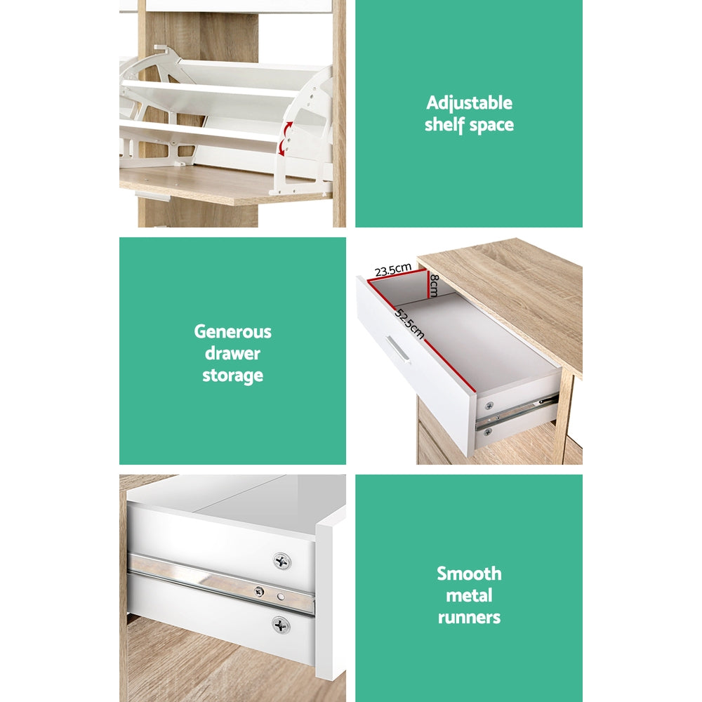 Sara 36-Pair Shoe Rack Cabinet Adjustable Shelves Pine White