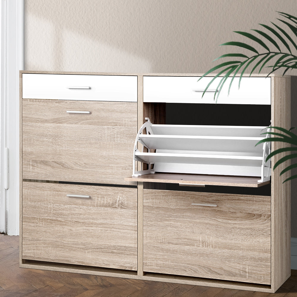 Sara 36-Pair Shoe Rack Cabinet Adjustable Shelves Pine White