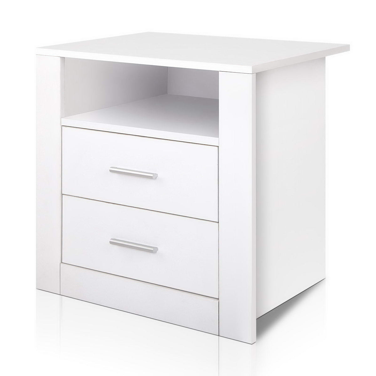 Tara 2 Drawer Bedside Table with Open Shelf, White