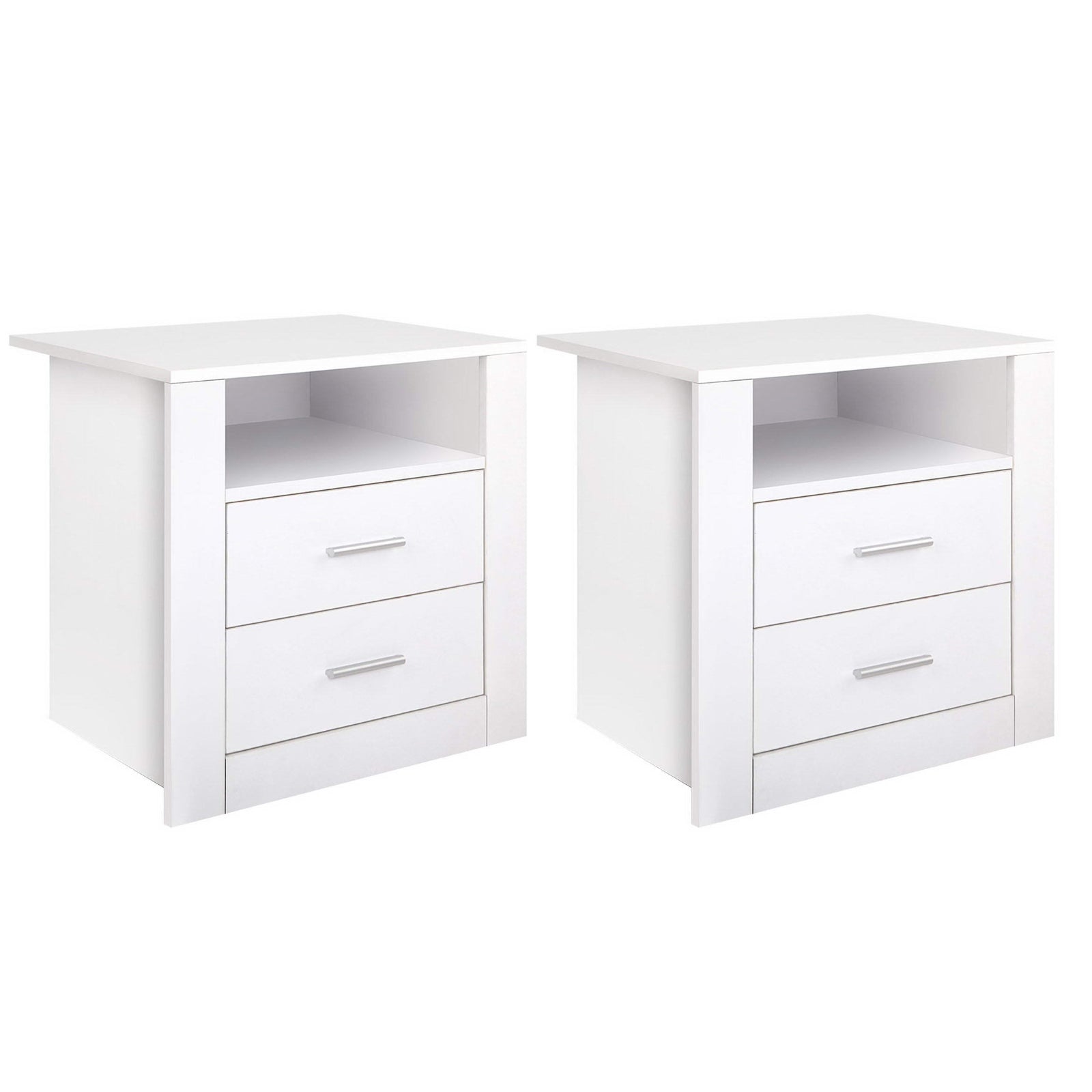 TARA White Bedside Tables Set of 2 with Drawers and Shelf