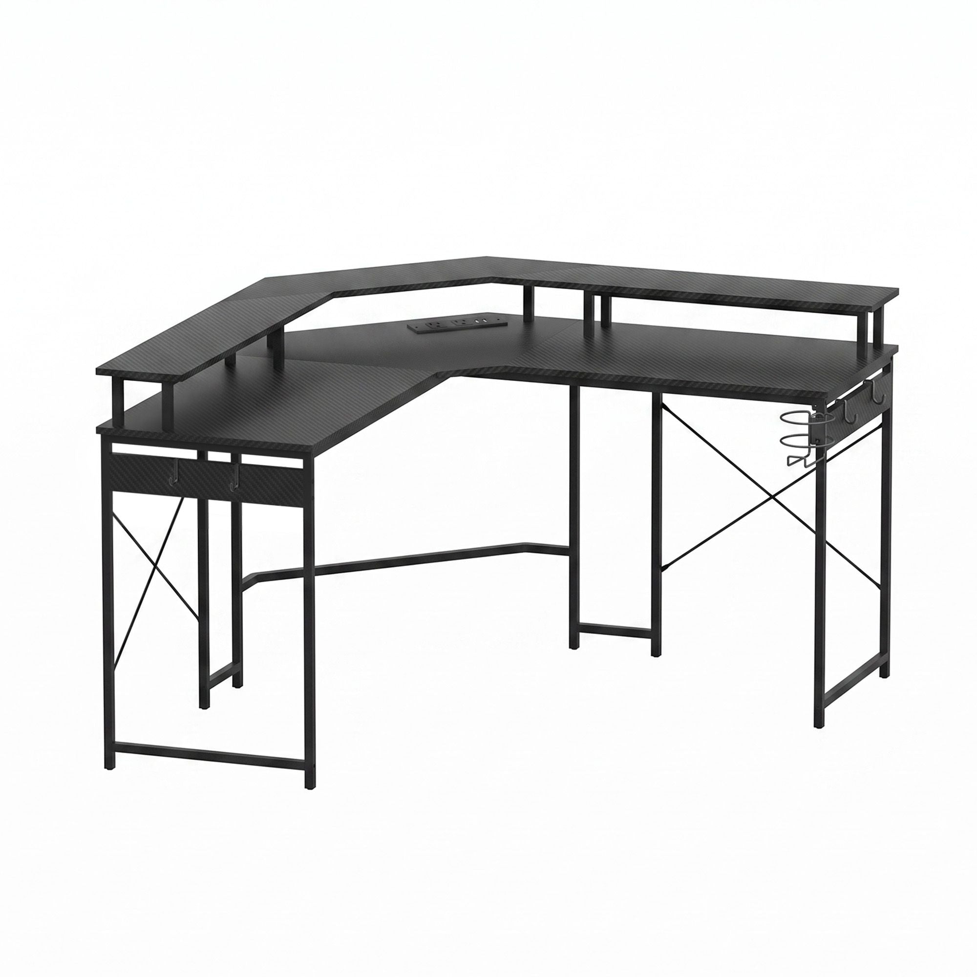 Artiss L-Shape Gaming Desk Computer Desks RGB LED Power Outlet 130cm Black