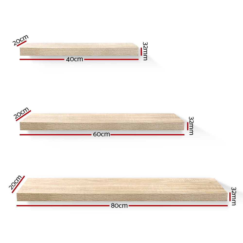 Floating Wall Shelf Set 3-Piece Oak