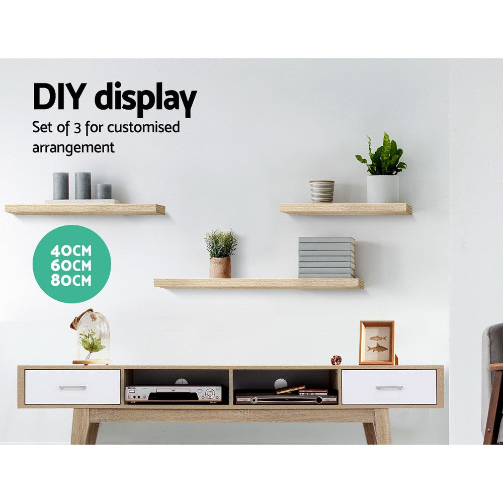 Floating Wall Shelf Set 3-Piece Oak