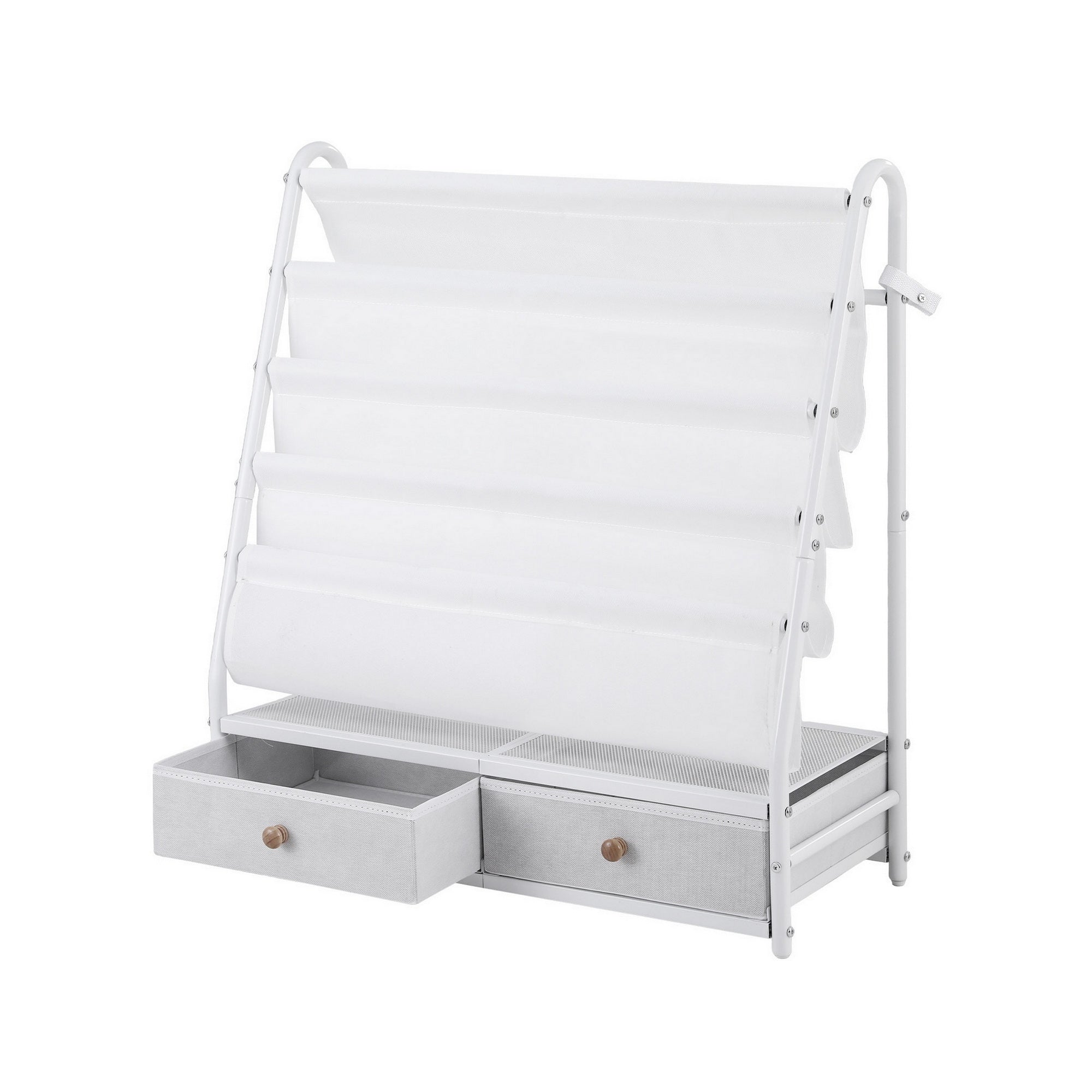 Keezi Kids Bookshelf Metal Storage Rack Toy Organiser Display Shelf Drawer White