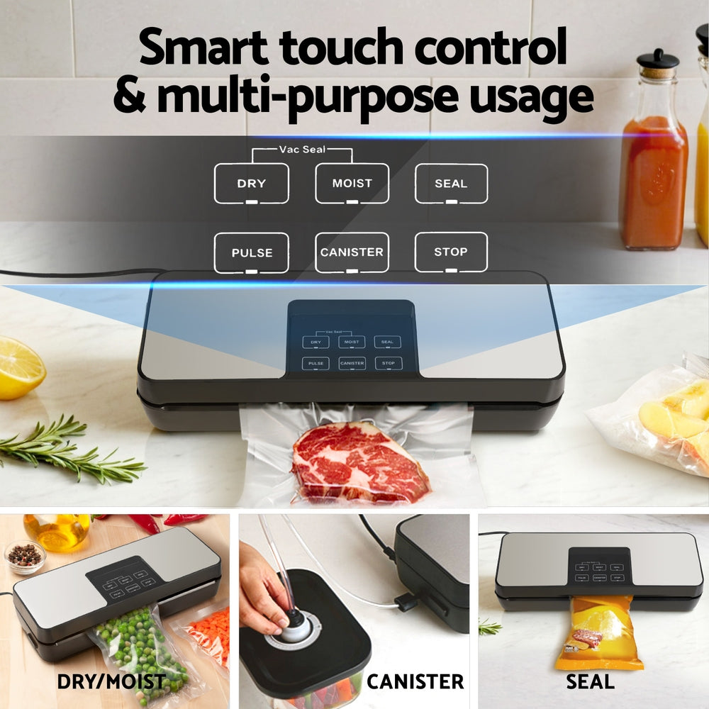 Devanti Food Vacuum Sealer Machine Auto Seal Cutter 5 Modes Silver+Black