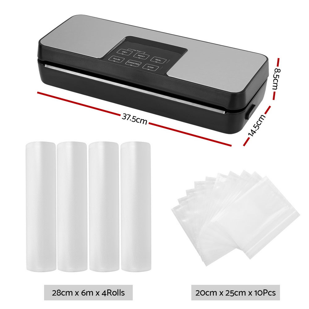 Devanti 28cm Food Vacuum Sealer Machine Auto Seal Cutter 5 Modes Silver Black