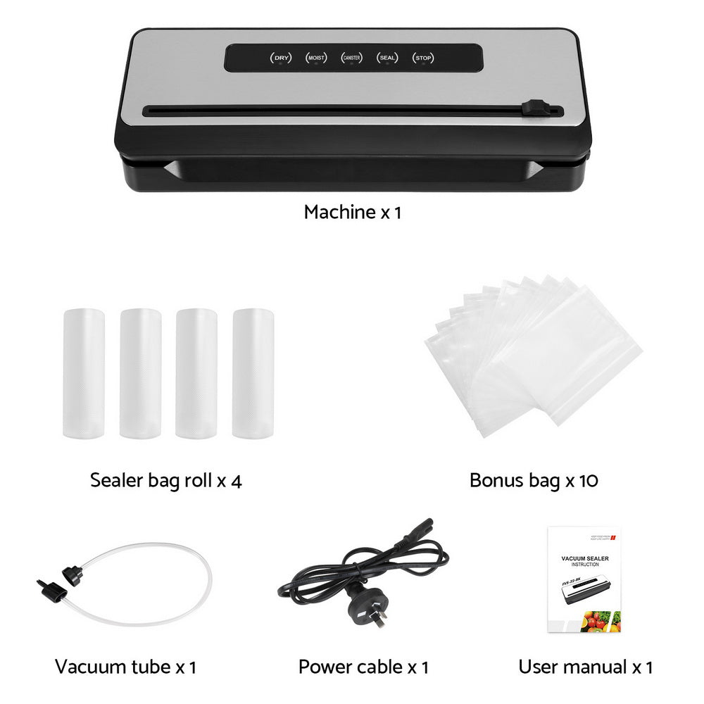 Devanti Food Vacuum Sealer Machine 4 Modes Cutter Silver/Black