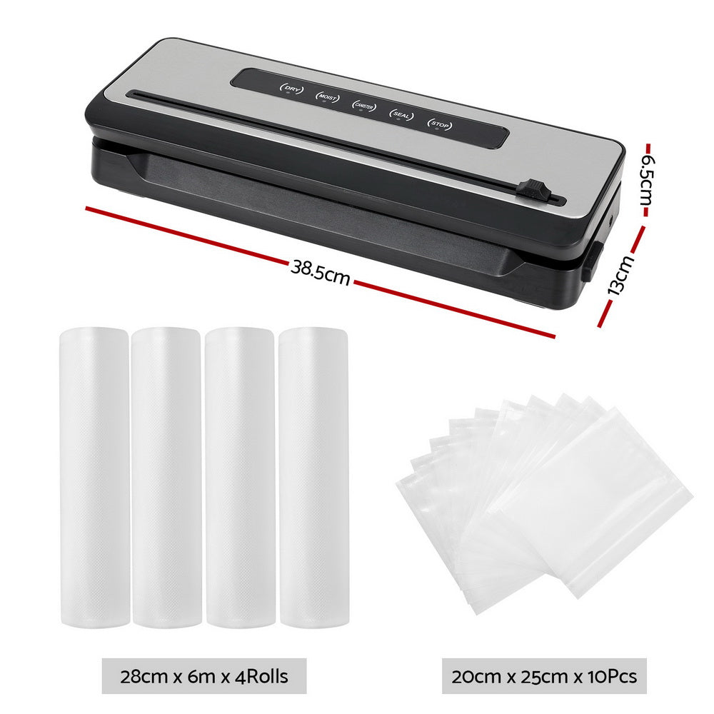 Devanti Vacuum Sealer Machine 4 Modes Cutter Silver Black