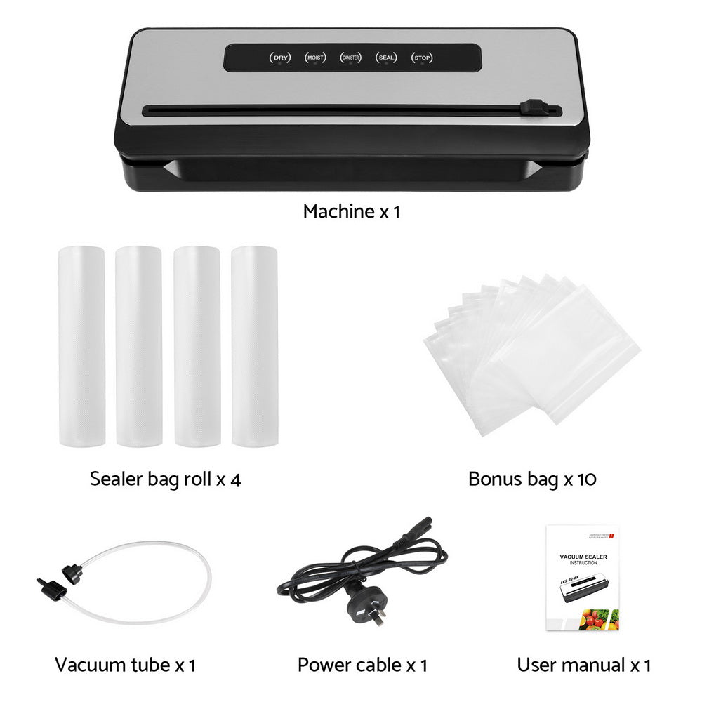Devanti Vacuum Sealer Machine 4 Modes Cutter Silver Black