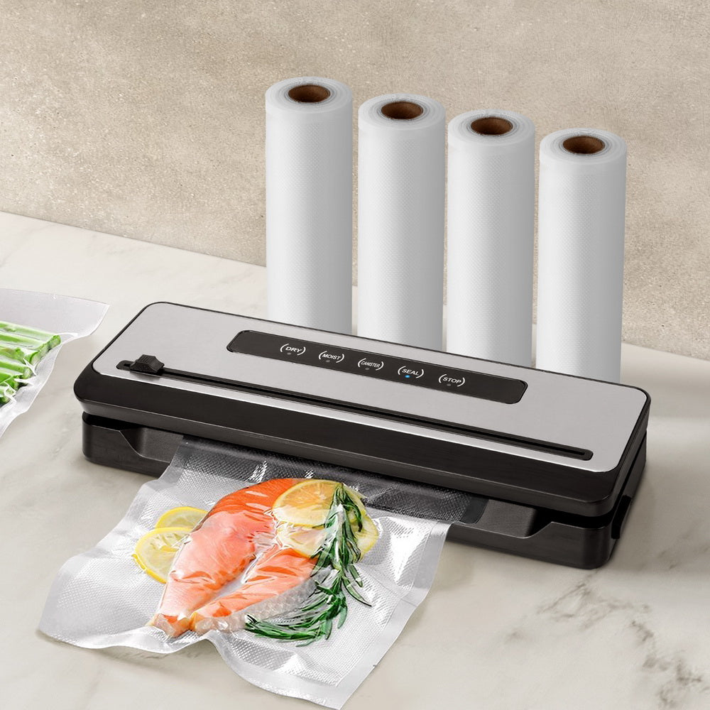 Devanti Vacuum Sealer Machine 4 Modes Cutter Silver Black