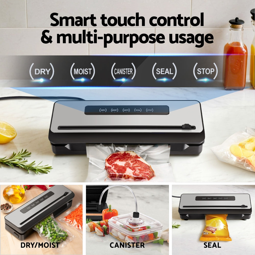 Devanti Vacuum Sealer Machine 4 Modes Cutter Silver Black