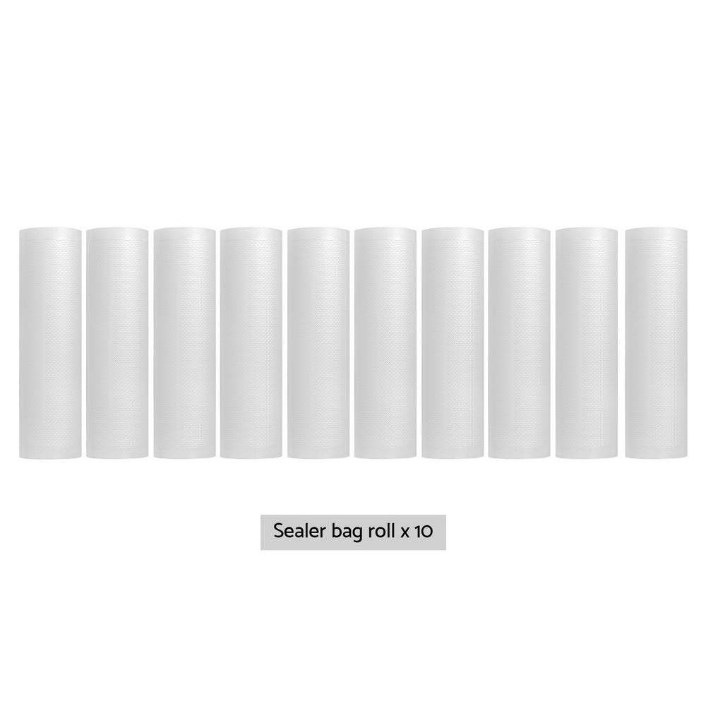 10-Roll Vacuum Sealer Bags 25cm x 6m Transparent