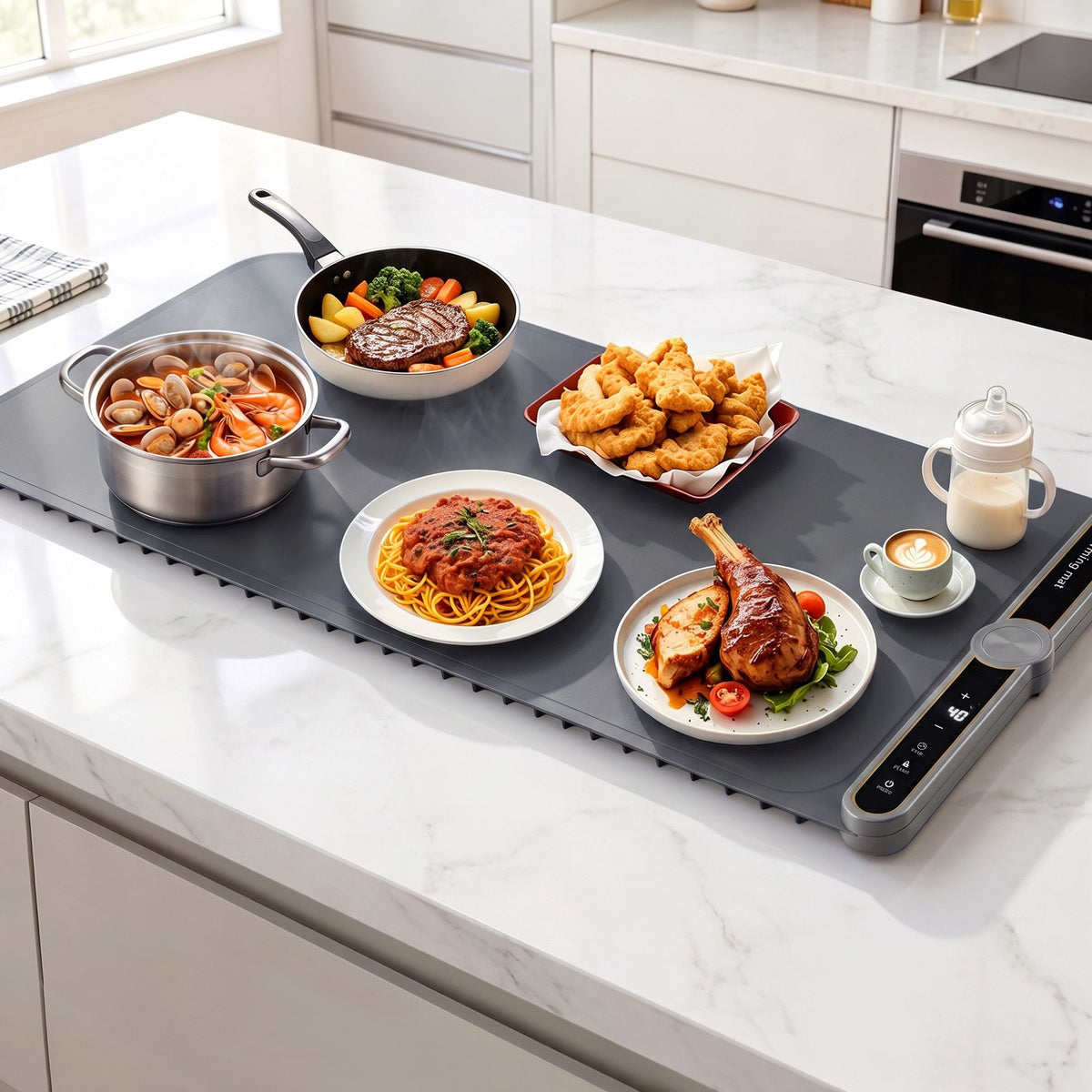 Devanti Food Warming Mat 80cm Roll Up Buffet Tray Grey