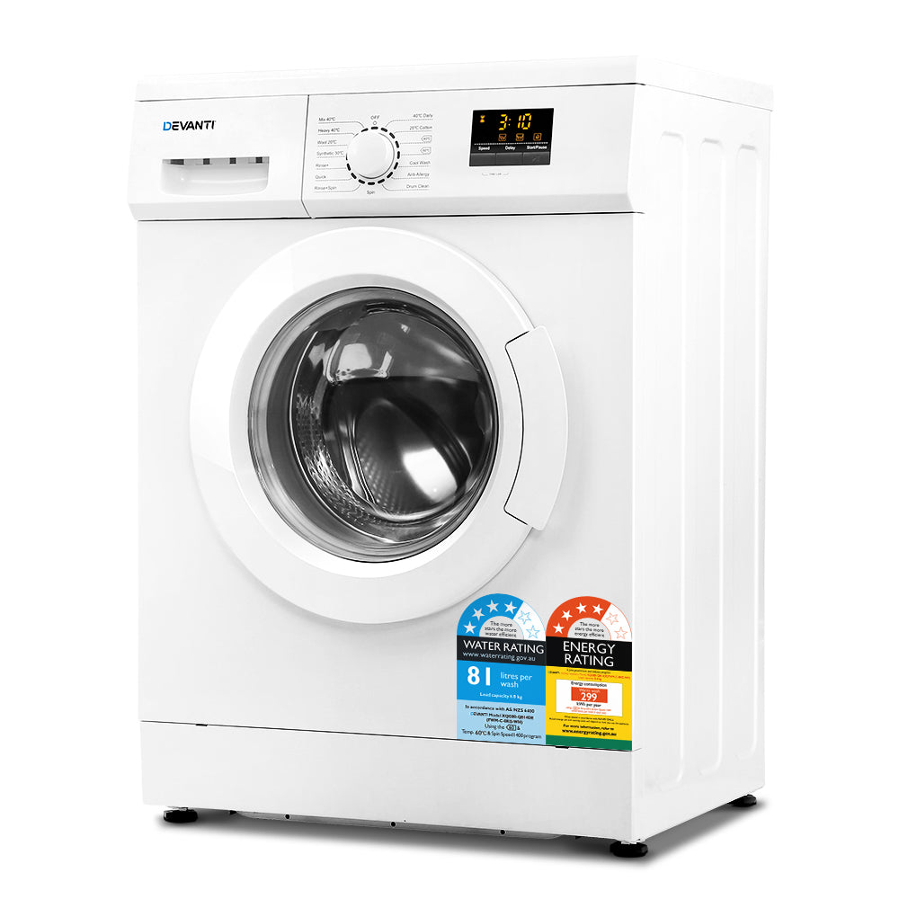 Devanti 8kg Front Load Washing Machine Quick Wash 24h Delay White