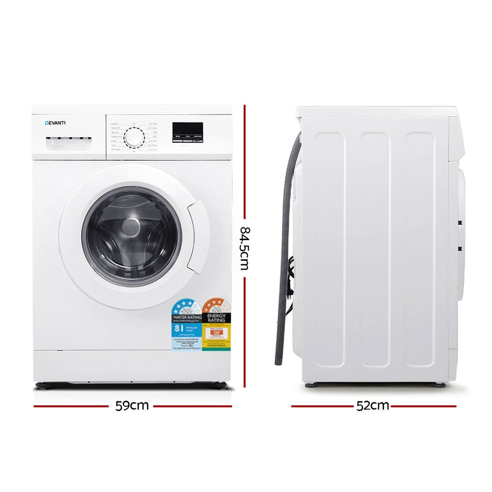 Devanti 8kg Front Load Washing Machine Quick Wash 24h Delay White