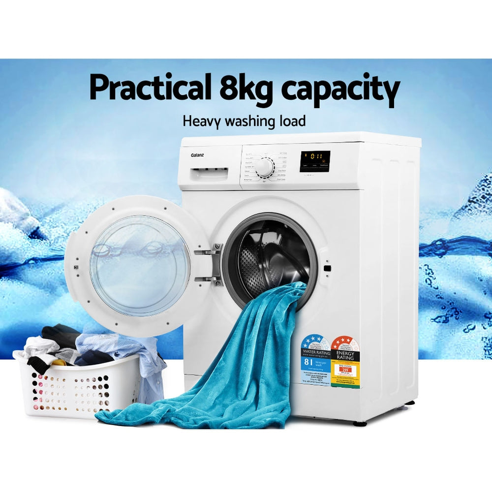 Devanti 8kg Front Load Washing Machine Quick Wash 24h Delay White
