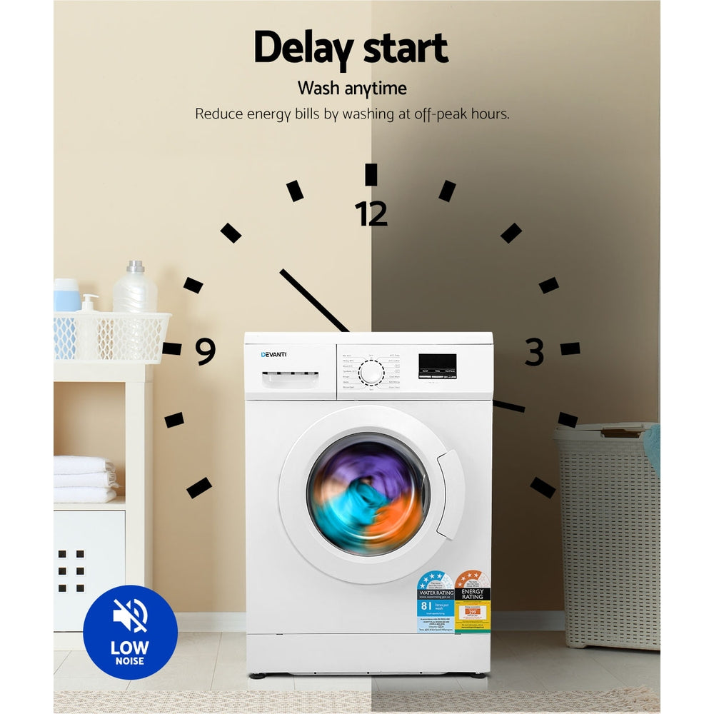 Devanti 8kg Front Load Washing Machine Quick Wash 24h Delay White