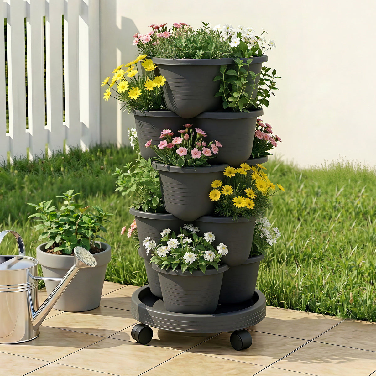 Green Fingers 5 Tier Vertical Garden Planter with Wheels, Black