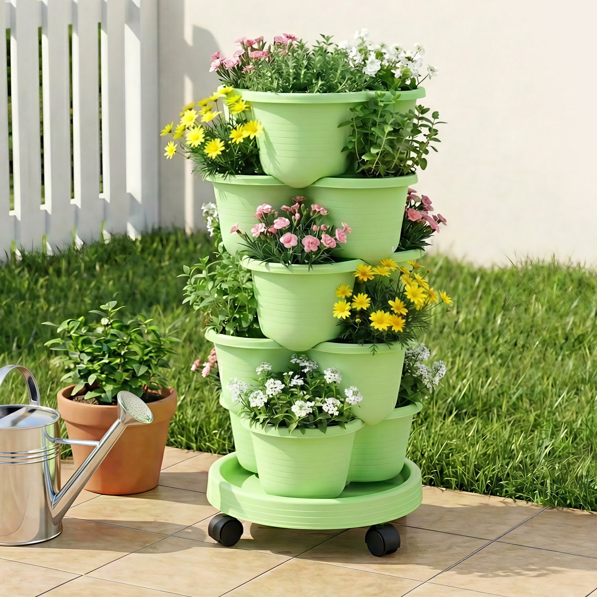 Green Fingers 5 Tier Vertical Garden Planter with Wheels, Light Green