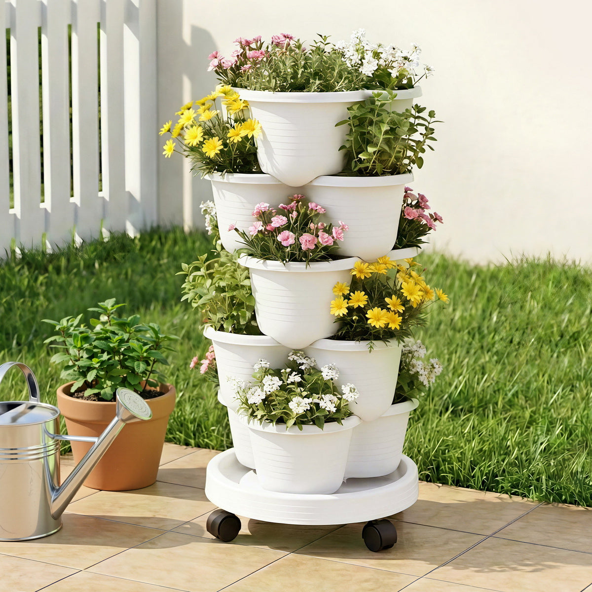 Green Fingers 5 Tier Vertical Garden Planter with Wheels, White