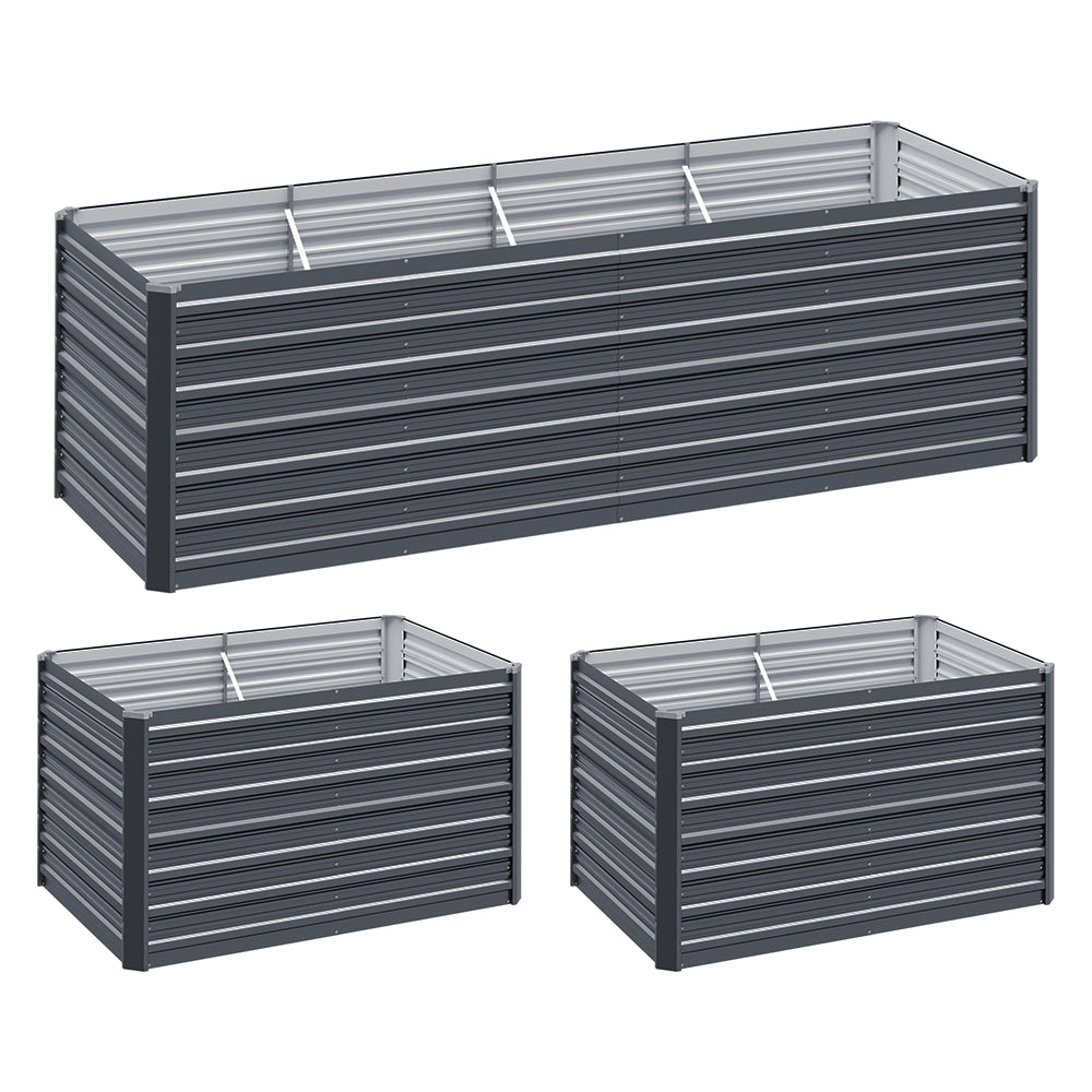 Green Fingers 240x80x77cm Raised Planter Box Galvanised Aluminium Grey