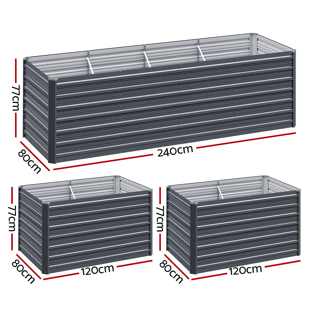 Green Fingers 240x80x77cm Raised Planter Box Galvanised Aluminium Grey