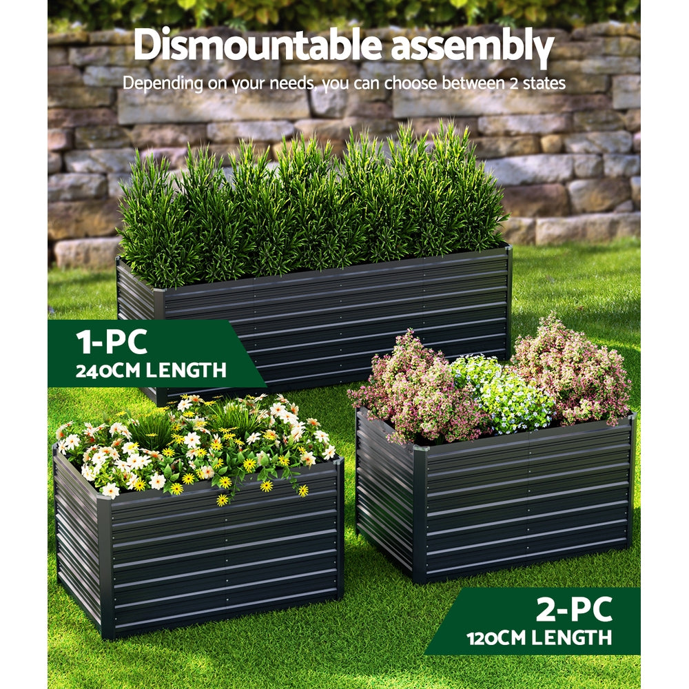 Green Fingers 240x80x77cm Raised Planter Box Galvanised Aluminium Grey