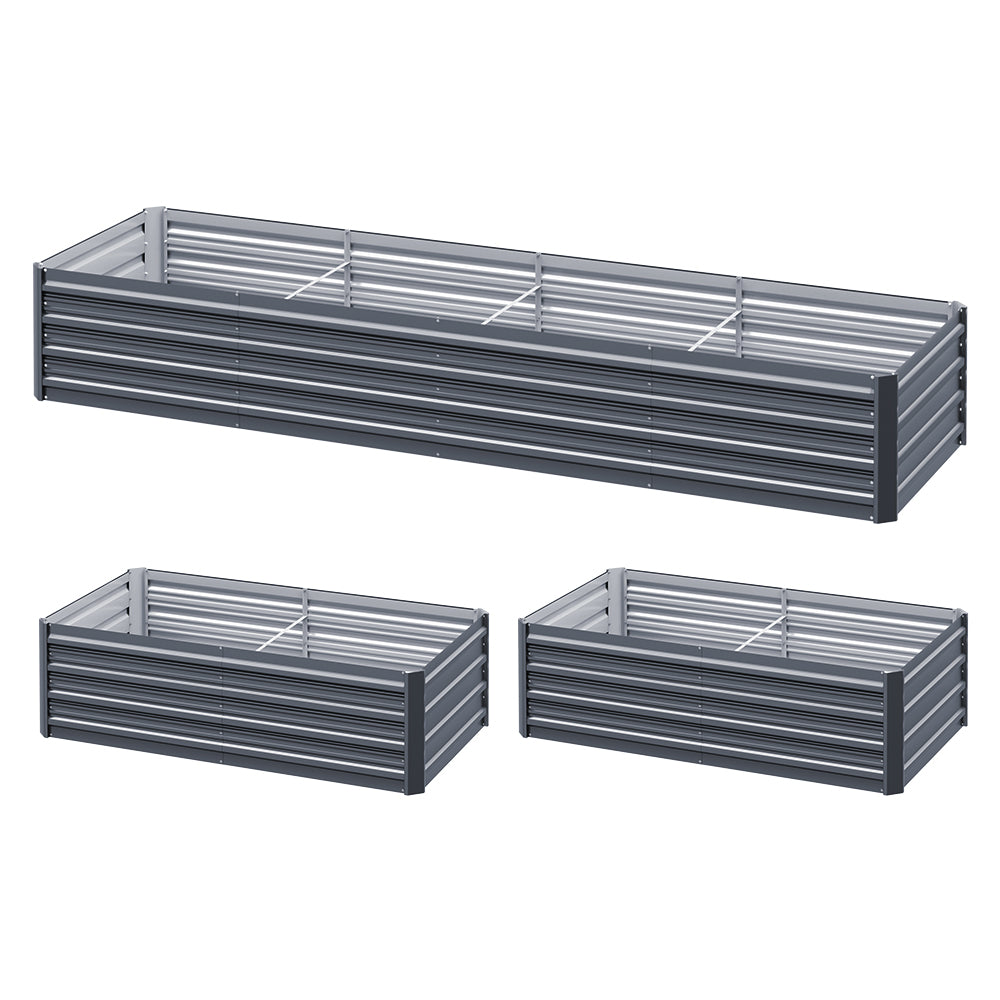 Green Fingers 240x80x45cm Raised Planter Box Galvanised Aluminium Grey
