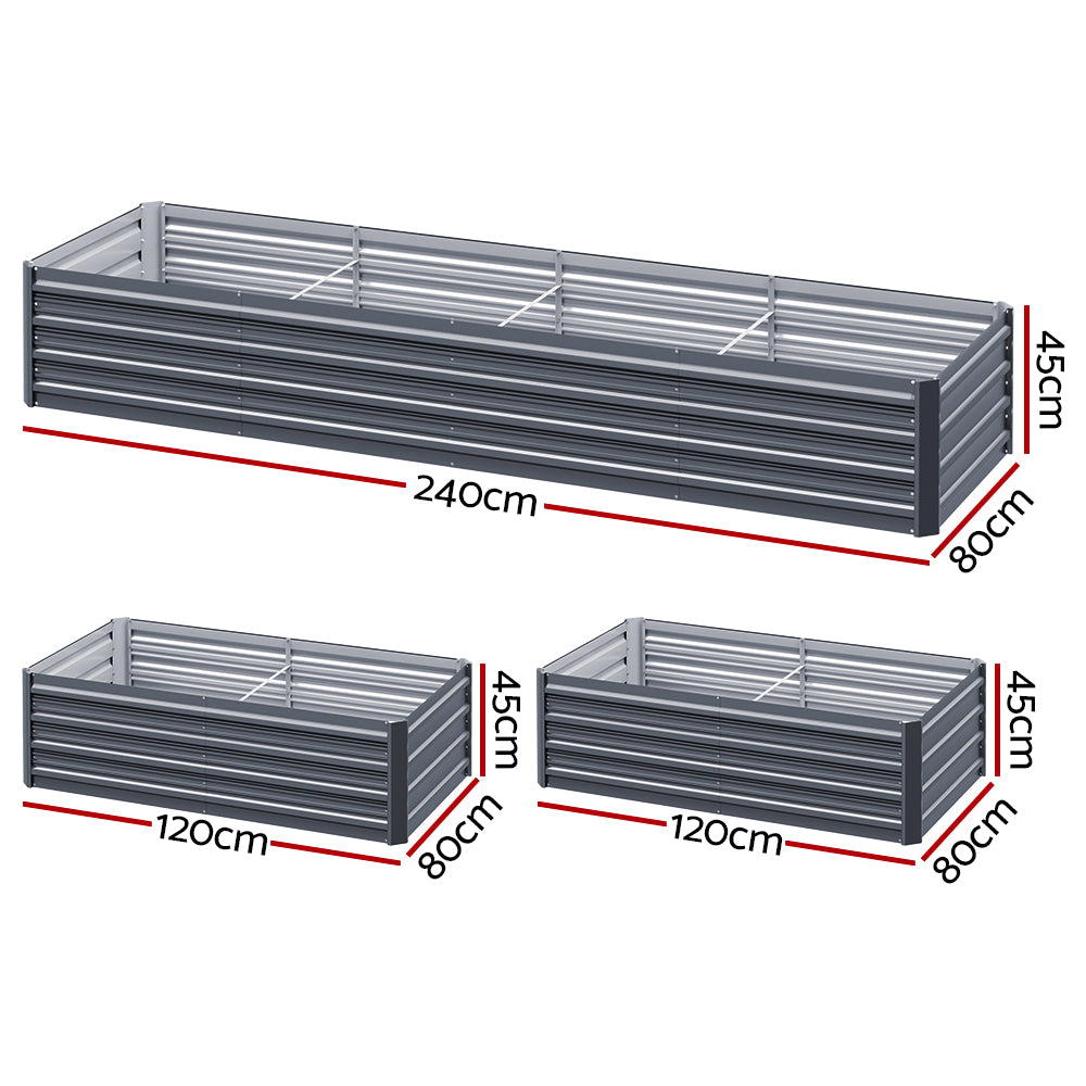 Green Fingers 240x80x45cm Raised Planter Box Galvanised Aluminium Grey