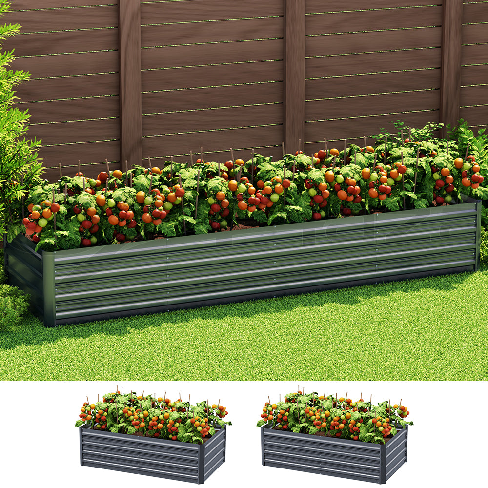 Green Fingers 240x80x45cm Raised Planter Box Galvanised Aluminium Grey