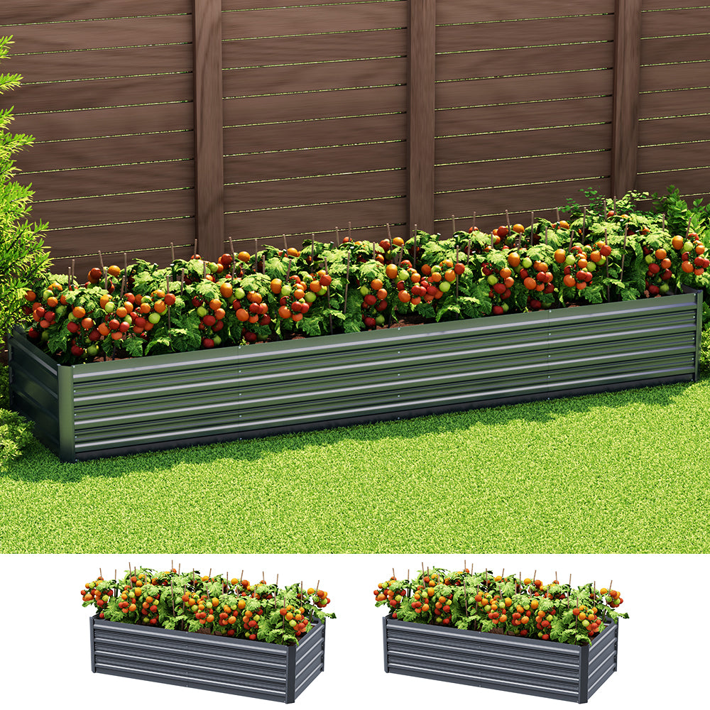 Green Fingers 320x80x45cm Raised Planter Box Galvanised Aluminium Grey