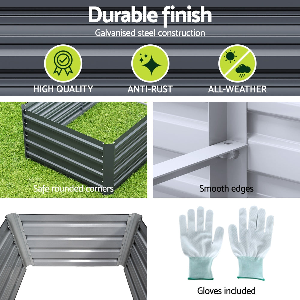 Green Fingers 320x80x45cm Raised Planter Box Galvanised Aluminium Grey