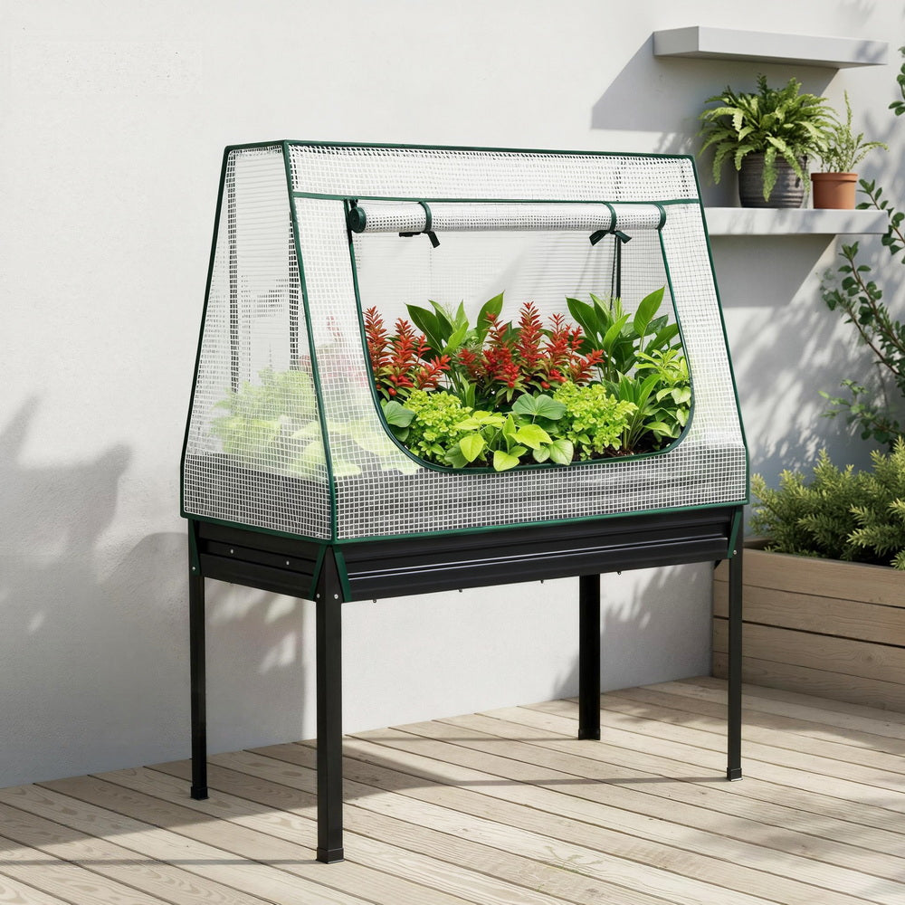 Green Fingers Elevated Metal Garden Bed with Mini Greenhouse Cover