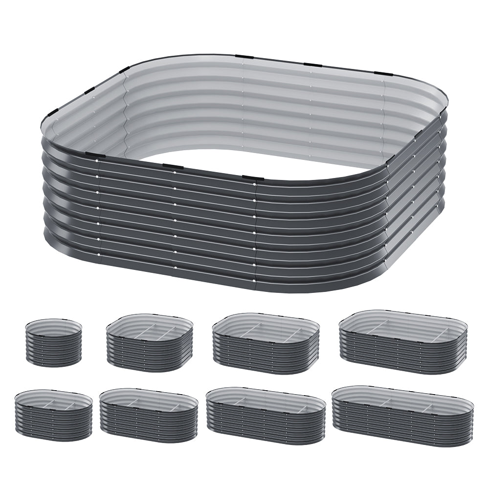 Greenfingers Modular Raised Garden Bed 9-in-1 Galvanised Planter Box Grey