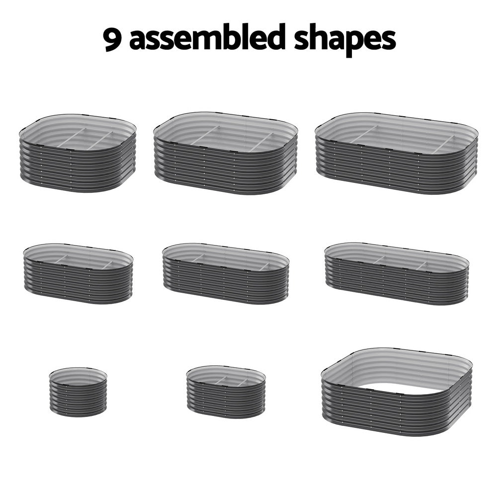 Greenfingers Modular Raised Garden Bed 9-in-1 Galvanised Planter Box Grey