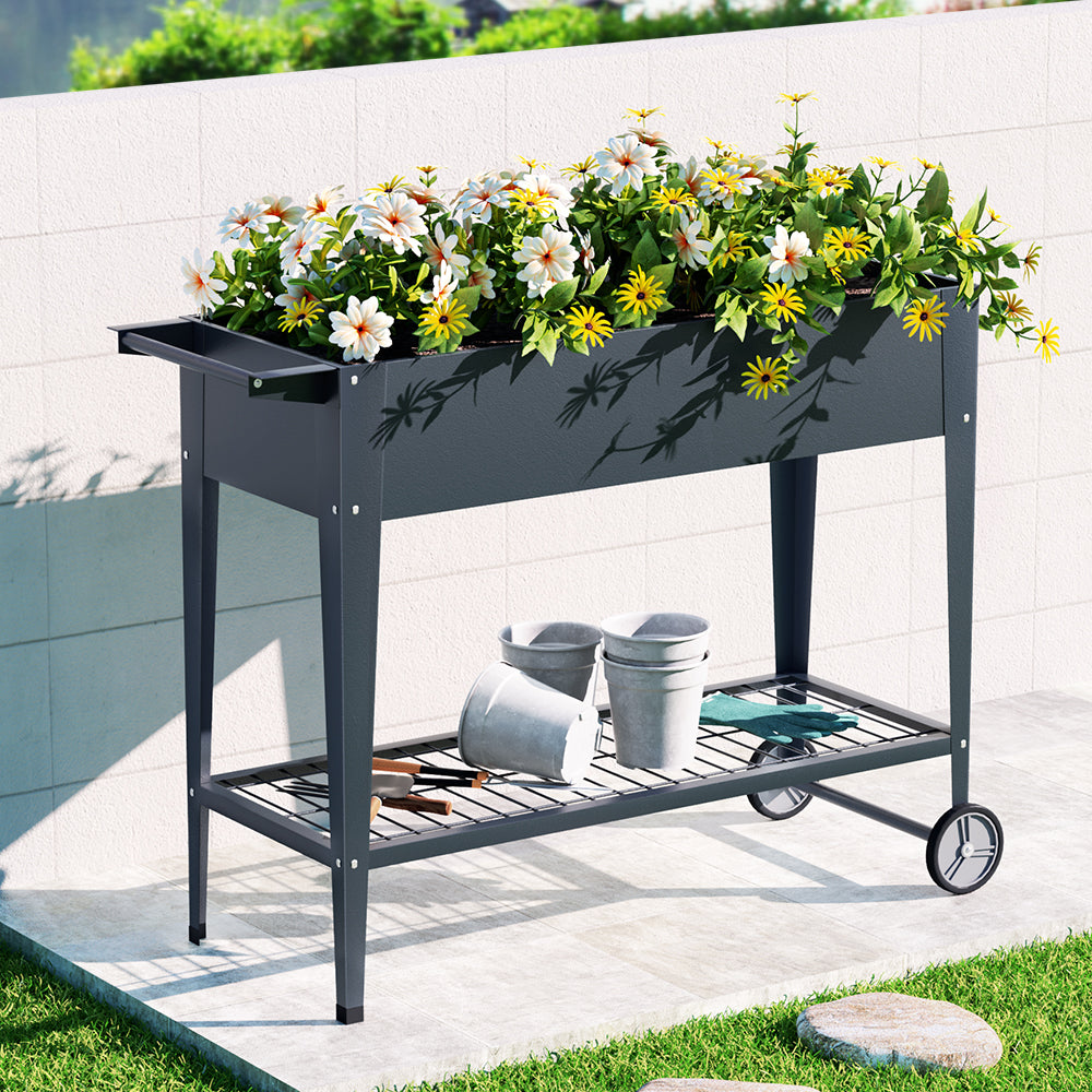 Green Fingers 100x40x80cm Raised Garden Bed Planter Box Aluminium Grey