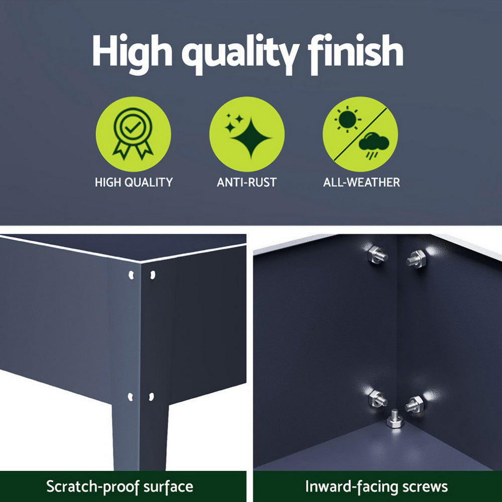 Green Fingers 100x40x80cm Raised Garden Bed Planter Box Aluminium Grey (Set of 2)