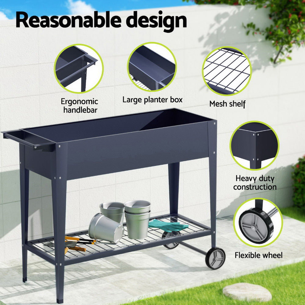 Green Fingers 100x40x80cm Raised Garden Bed Planter Box Aluminium Grey (Set of 2)
