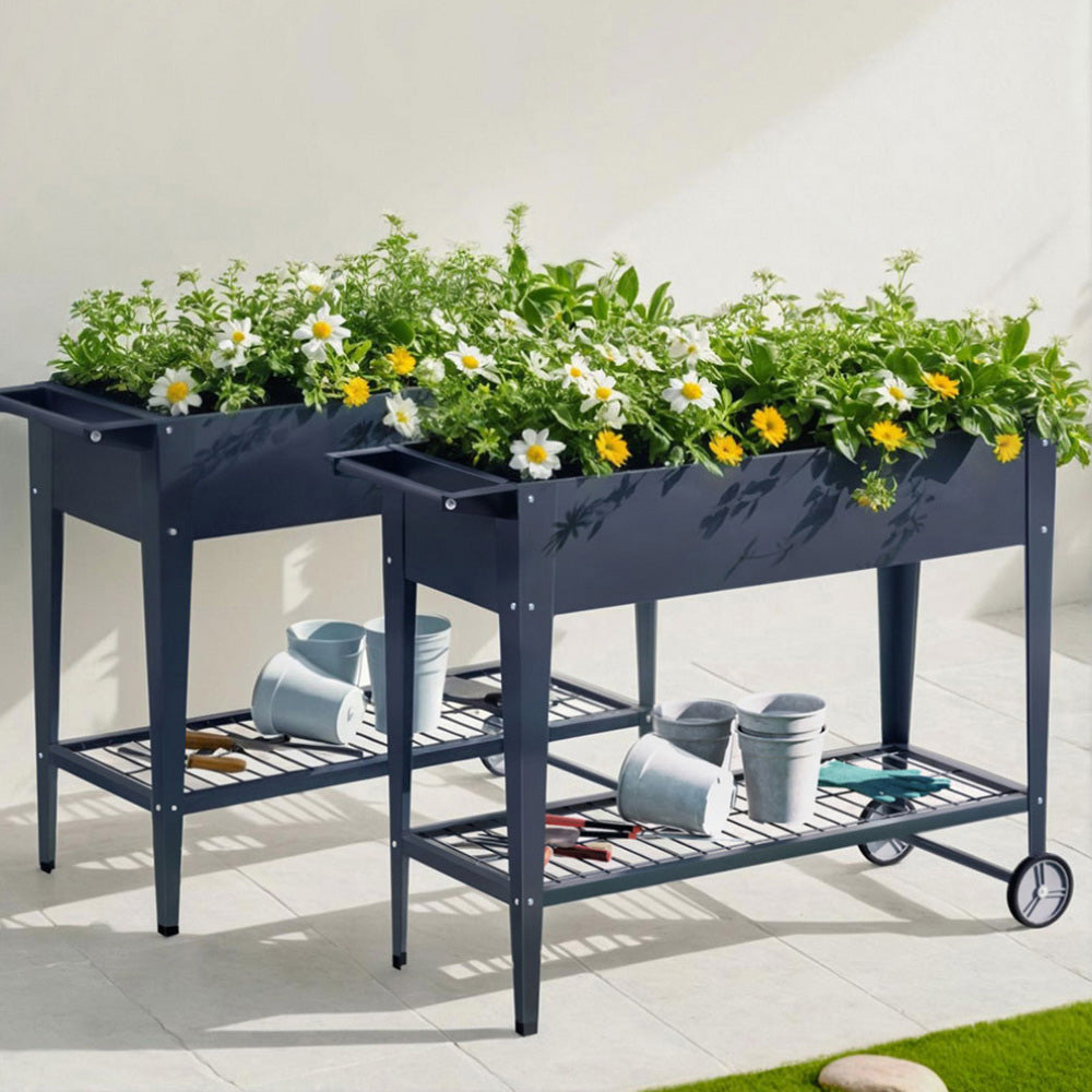 Green Fingers 100x40x80cm Raised Garden Bed Planter Box Aluminium Grey (Set of 2)