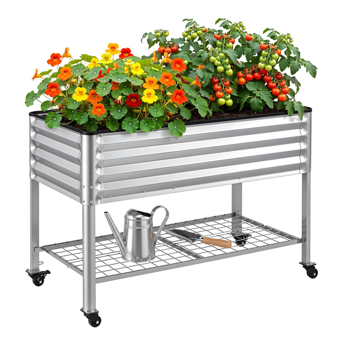 Green Fingers Mobile Raised Garden Bed with Wheels 81cm Silver