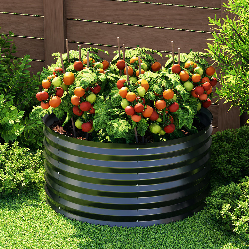 Green Fingers 90x45cm Round Galvanised Raised Planter Box Aluminium Grey