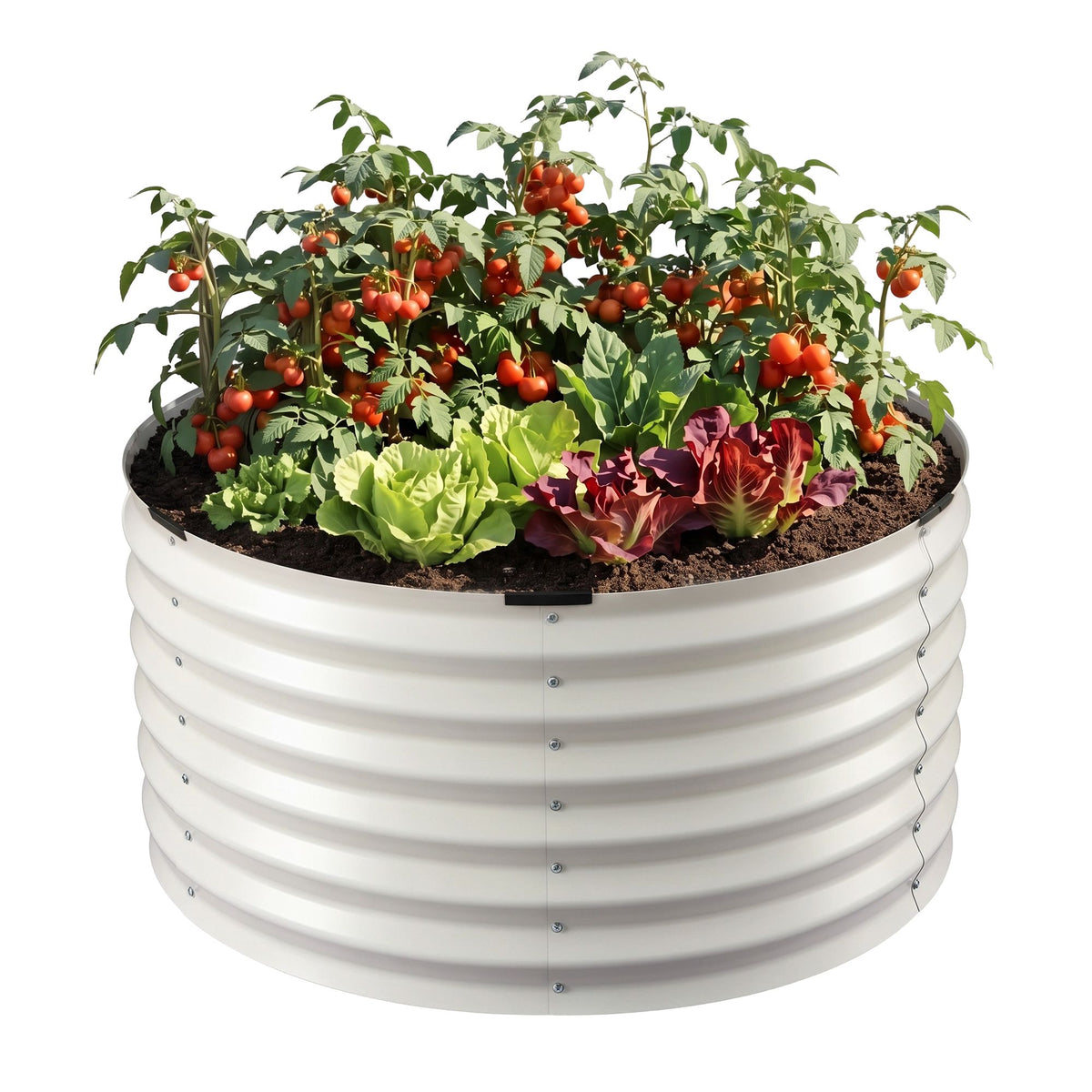 Green Fingers Round Metal Raised Garden Bed 90x45cm White