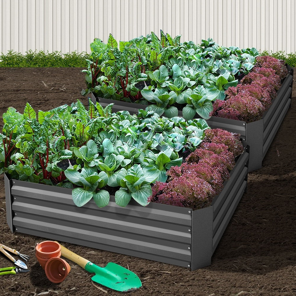Green Fingers 120x90cm Raised Garden Bed Planter Box Aluminium Grey (Set of 2)