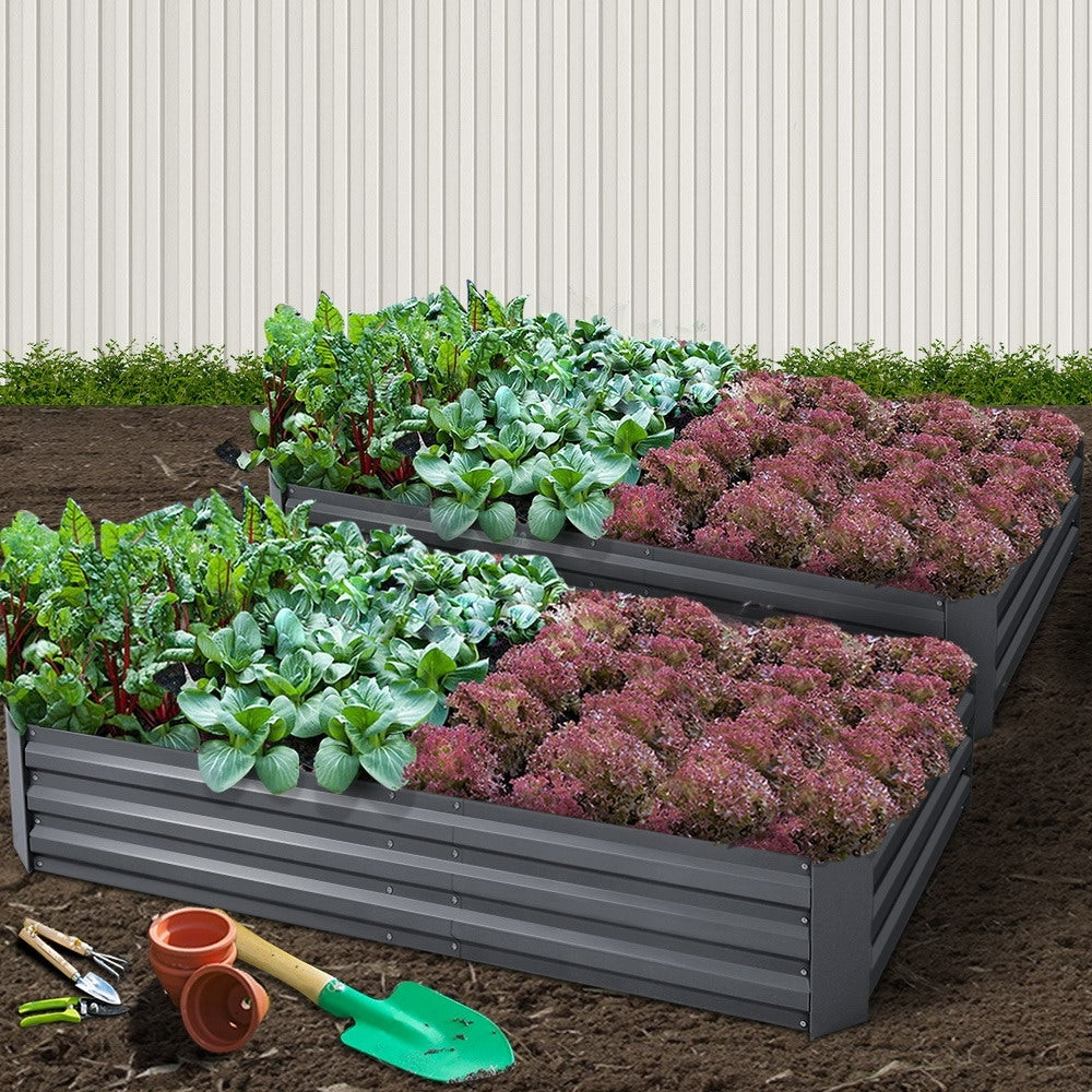 Green Fingers 210x90cm Raised Garden Bed Planter Box Aluminium Grey Set of 2