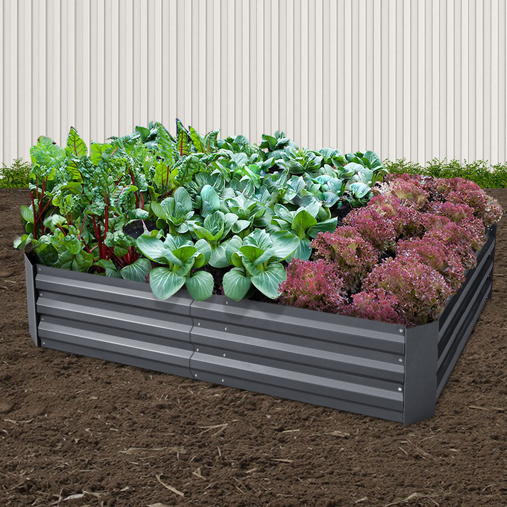 Green Fingers 150x90cm Raised Planter Box Galvanised Aluminium Grey (2 Pack)