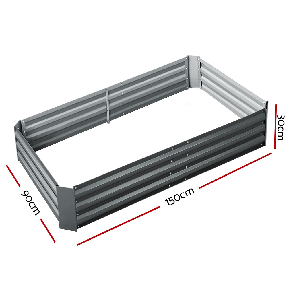 Green Fingers 150x90cm Raised Planter Box Galvanised Aluminium Grey (2 Pack)